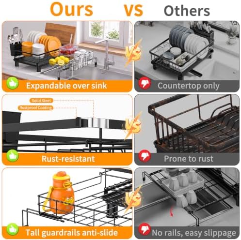 Expandable Dish Drying Rack, Stainless Steel Over Sink Dish Drainer