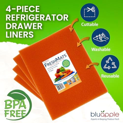FreshMats Vegetable Drawer Liners, Orange, 12x15, Set of 4 Mats