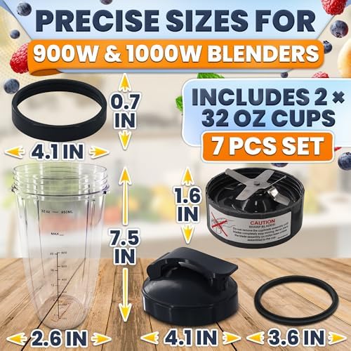 2 Pcs Blender Cup Replacement 32 oz, Extractor Blade, 7 Pieces Set - Image 5