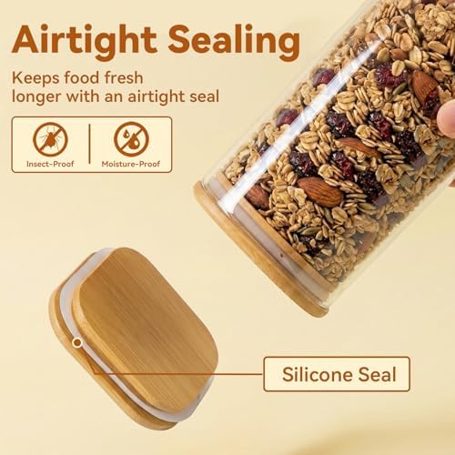 3PCSGlass Storage Containers with Lids, Airtight Pantry Storage Containers Glass Jars Kitchen Canisters, Flour Sugar Coffee Food Storage Dishwasher Safe(0.53Qt*1/1.37Qt*1/2.33Qt*1)