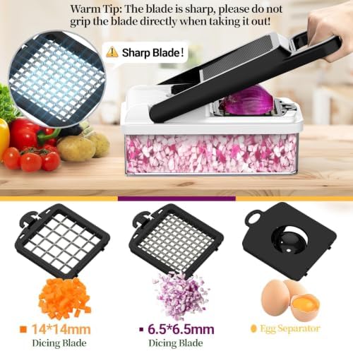 15-in-1 Vegetable Chopper 10 Blades, Veggie Cutter with Handle, Black/White - Image 4