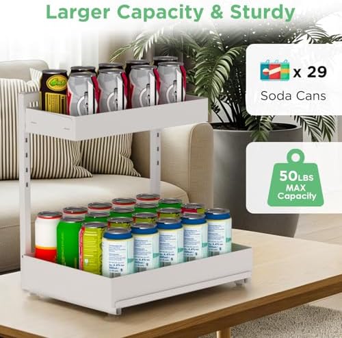 Under Sink Organizer Bathroom Kitchen: 2 Pack 2 Tier Metal Under Cabinet Storage with Height-adjustable Shelf and Pull out Rack for Pantry Vanity Cupboard Counter Countertop, White