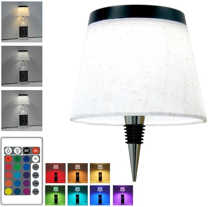 Wireless Bottle Lamp,Small Bedside Table Lamp,RGB LED Bottle Light with Remote Dimmable(RGB White Black, 1pc)