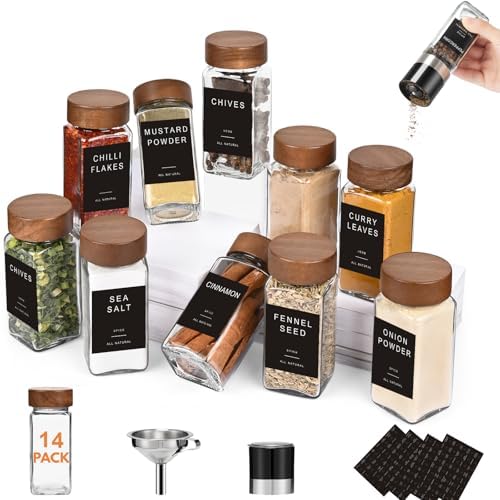 Glass Spice Jars with Labels, 14pcs 4oz Seasoning Organizer Jars