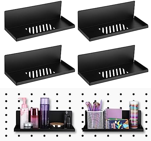 4 Pack Magnetic Pegboard Shelves, 12 x 4.8 x 3.6 Inches, Black