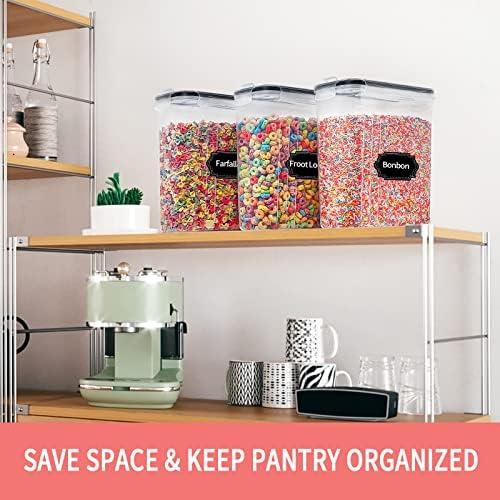 Cereal Containers Storage Set (4L,135.2 Oz), 8PCS Airtight Food Storage Containers with Lids for Kitchen & Pantry Organizers and Storage, Cereal Dispensers with 20 labels, Measuring Cup & Marker