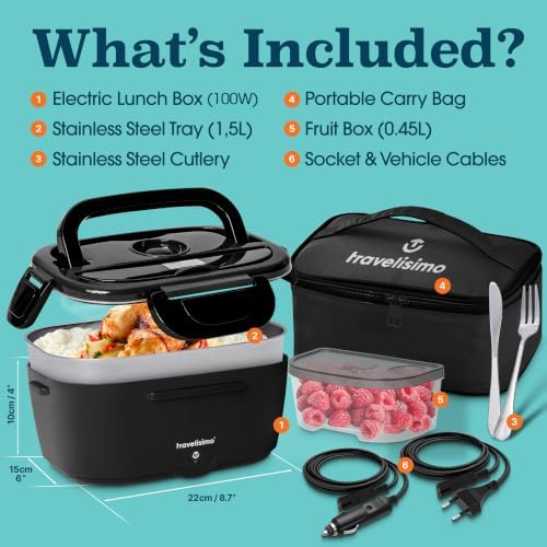 Electric Lunch Box for Adults 100W Heated Lunch Box For Men 1.5L Stainless Steel Portable Food Warmer, 12/24/110V for Travel & Work, Loncheras Electricas Para Calentar almuerzo