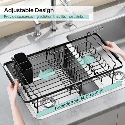 Expandable in-Sink or Over-Sink Dish Drying Rack, 14.5"-18", Black