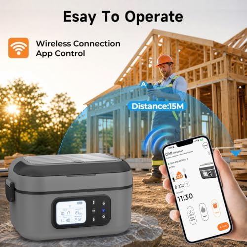 Cordless Electric Lunch Box for Adults with APP Control, 27000mAh Battery Powered, 1.5L Portable Timer & Leak-Proof Warmer, Smart for Men Work Travel Truck (Gray)