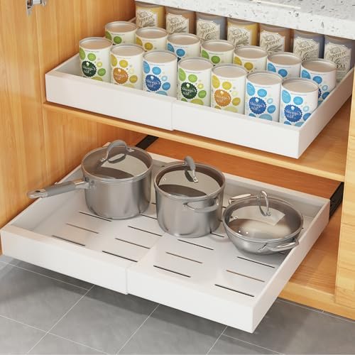 COVAODQ 1 Pack Pull Out Cabinet Organizer Extendable Sliding Slide Out Pantry Shelves Storage No Punch for Kitchen Base Cabinet Organization, Pantry, Bathroom Adjustable Width 12.4" to 20.4"