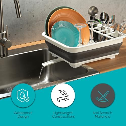 Collapsible Dish Drying Rack, Pop-Up with Drainboard, 8 Plate Capacity