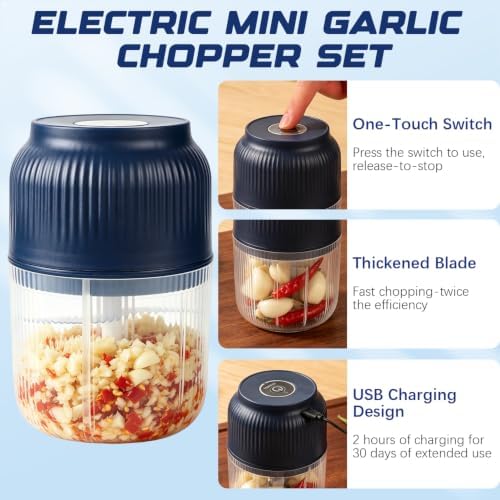 Electric Garlic Chopper, Mini Portable Veggie Chopper Garlic Grinder Masher Onion Chopper, Rechargeable Cordless Food Processor & Food Chopper for Garlic Onion Ginger Chili Vegetables, 400ml (White) - Image 3