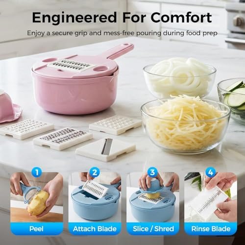 Vegetable Chopper, 2026 Upgraded 12 in 1 Multifunctional Food Chopper with Container, Vegetable Cutter for Onion, Tomato, Salad, Kitchen Gadgets Accessories (pink) - Image 3