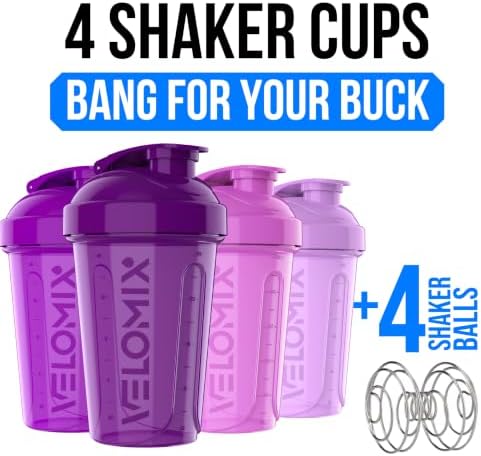 VELOMIX 4 Pack 20oz Protein Shaker Bottle for Protein Mixes, Purple Bloom - Image 2