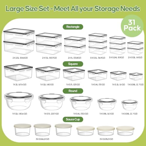 62 PCS Large Food Storage Containers with Lids (31 Lids & 31 Containers)