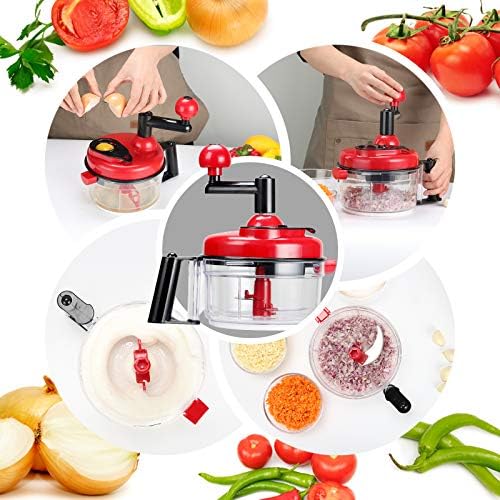 Cambom Manual Food Chopper Vegetable Chopper Hand Food Processor, Mixer, Blender, Whipper, Egg White Separator, Mincer, Grinder, Dicer with Clear Container 1200ml BPA Free Strong - Image 2
