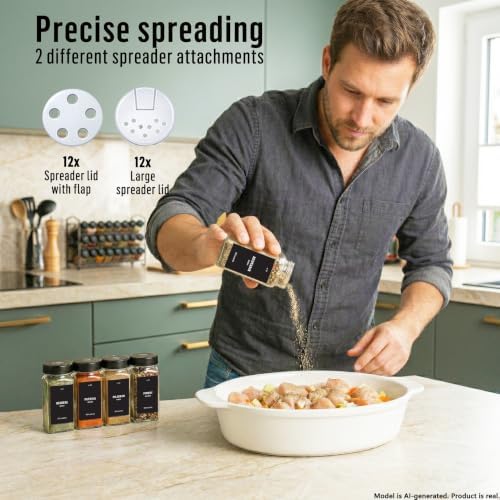 Glass Spice Jars with Lids 12x4oz - Airtight Spice Containers