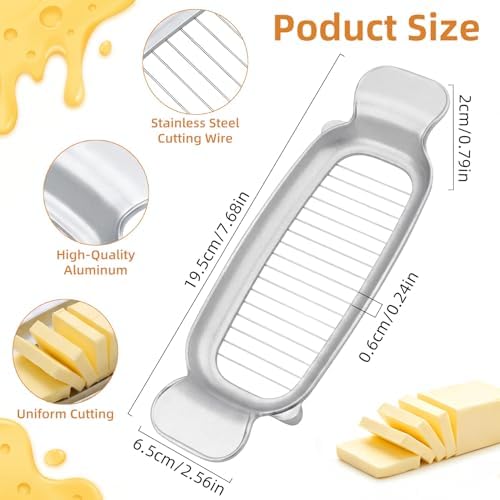 Butter & Cheese Slice Cutter - Stainless Steel Multipurpose Butter and Cheese Cutter Slicer for Evenly Slicing Butter Blocks, Cheeses, Eggs, Non-Stick，Compact & Portable for Home, BBQ, Camping - Image 2