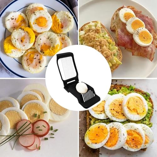 Egg Slicer for Hard Boiled Eggs, Food Slicer with 10 Stainless Steel Wires, Aluminum Alloy Heavy Duty Hard Boiled Egg Cutter for Soft Fruit Strawberry Butter Kiwi Home Use (1Pcs, Black) - Image 7