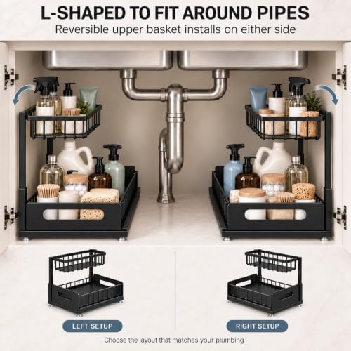 Under Sink Organizer, 2-Tier Pull-Out Metal Drawer, 2 Pack