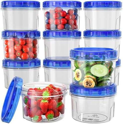 Freezer Storage Containers, [12 Pack-16 Oz] Airtight Plastic