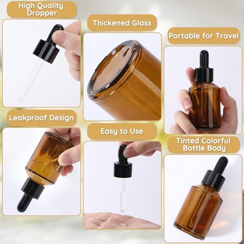 Segbeauty 2oz Amber Glass Dropper Bottles for Travel Toiletries, 4pcs Small Refillable Perfume Oil Bottles with Dropper, 60ml Travel Eye Droppers, Cosmetic Liquids Serum Container with Transfer Tool - Image 2