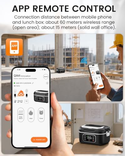 APP Control Cordless Electric Heated Lunch Box for Adults, 6.3 Cup 27000mAh Rechargeable Smart Self Heating Lunchbox, 100W Fast Heating Portable Food Warmer for Men Women Worker, Truckers, Offices
