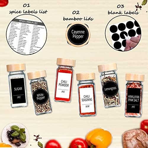 24-Pack Empty Glass Spice Jars with Labels, 4 oz, Bamboo Lids