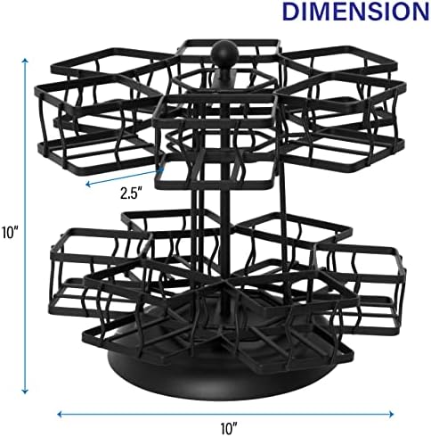 Tea Bag Organizer - Spinning Carousel Holder With 12 Compartments, Up to 140 Tea Bags Storage, Black Powder Coated Stainless Steel
