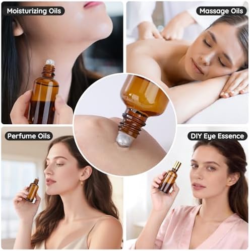 Segbeauty 1.7oz Thick Glass Amber Roller Bottles for Essential Oils, 5pcs Travel Roll On Perfume Bottles, 50ml Refillable Roller Ball Applicator for Eye Essence, Empty Rollerball Bottle for Castor Oil - Image 6