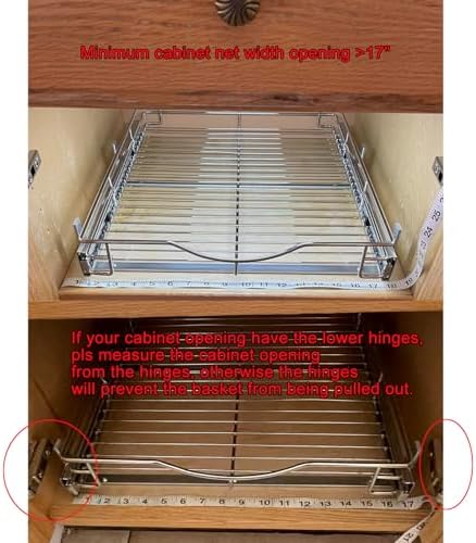 1 Tier Pull Out Cabinet Organizer (17" W x 21" D) Heavy-Duty Metal Sliding Drawer Shelf, Slide Out Wire Basket for Kitchen Cabinets, Pantry, Bathroom, Chrome Finish…