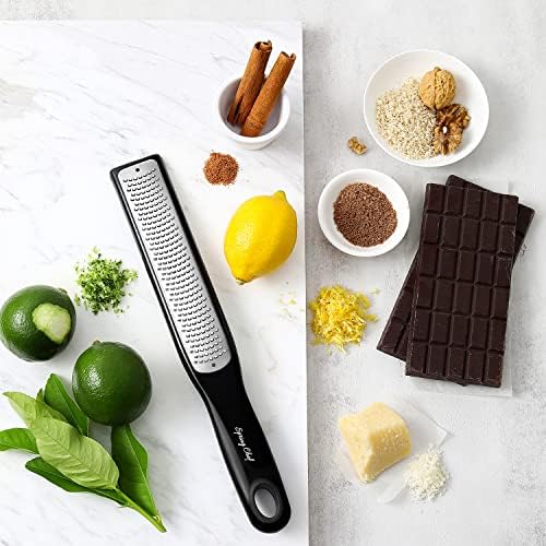 Professional Box Grater, Large & Premium Handheld Zester, Black - 2 Product Bundle