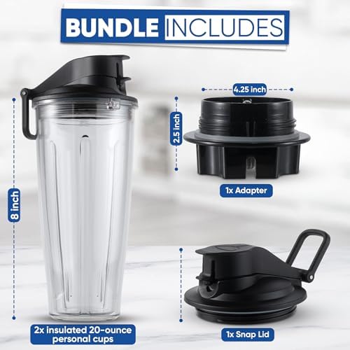 MRX Solutions Personal Cups Adapter fits Vitamix Classic Blenders 5200, 5300, 6300, 6500, 7500, 780 & More + Two BPA-Free 20-oz Insulated Leak-Proof Cups – Not Compatible With Self-Detect Models - Image 4