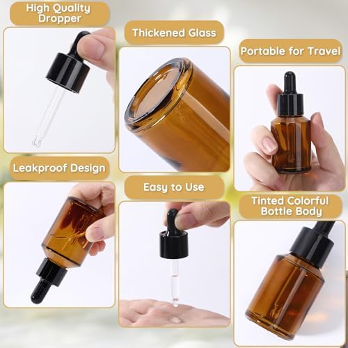 Segbeauty 1oz Amber Glass Dropper Bottles for Travel Toiletries, 4pcs Small Refillable Perfume Oil Bottles with Dropper, 30ml Travel Eye Droppers, Cosmetic Liquids Serum Container with Transfer Tool - Image 2