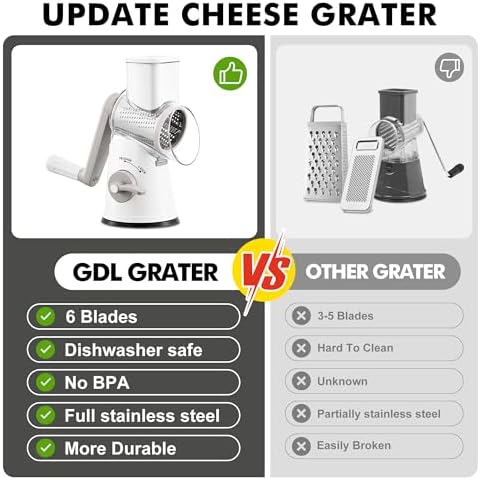 GDL Cheese Grater Hand Crank, Rotary Cheese shredder, Vegetable Slicer - Image 5