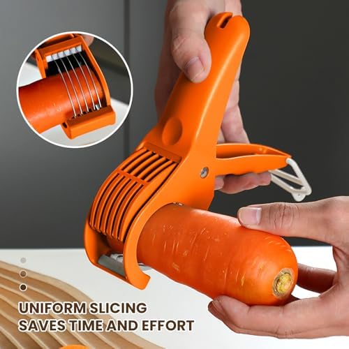 Upgrade 2 pack Stainless Steel Banana Strawberry Cucumber Carrot Egg Sausage Thin Slicer Cutter kitchen gadget (orange) - Image 5
