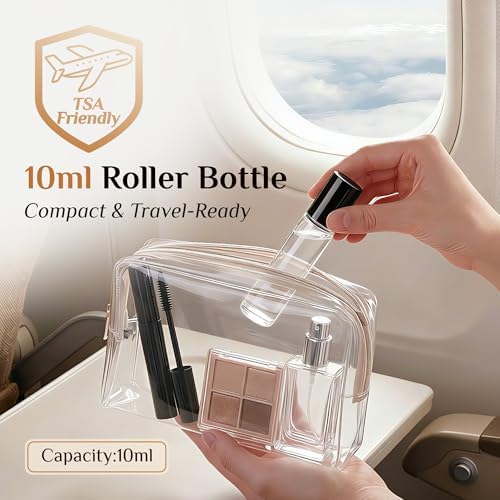 PrettyCare 4 Pack, 10 ml Essential Oil Roller Bottles with Stainless Steel Roller Ball - Refillable Leak-proof Empty Thick Clear Glass Roll on Bottles with Black Caps for Travel, Perfume - Image 4
