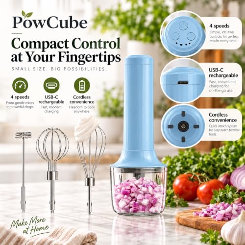 Cordless Hand Mixer, 4-in-1 Handheld Electric Mixer with Electric Whisk Frother & 10 oz Mini Food Chopper, USB-C Rechargeable 4-Speed Hand Mixer for Eggs, Cream, Coffee & Small-Batch Prep - Image 5