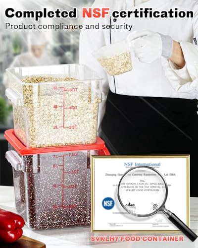 4QT 4PCS NSF Commercial Clear Food Storage Containers with Lids(RED)