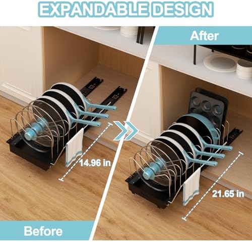 Pots and Pans Organizer Under Cabinet - 22" Deep Expandable