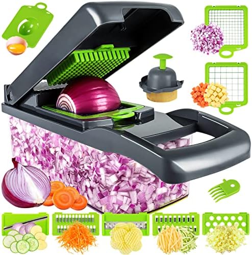 Vegetable Chopper, Pro Onion Chopper, Multifunctional 13 in 1 Food Chopper, Kitchen Vegetable Slicer Dicer Cutter,Veggie Chopper With 8 Blades,Carrot and Garlic Chopper With Container by MAIPOR