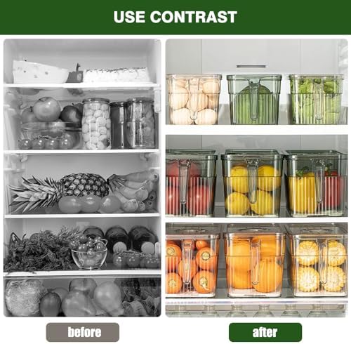 2 Pack Stackable Food Storage Produce Saver Containers for Refrigerator, Berry Keeper Boxes for Fridge with Removable Drain Tray Keep Fresh for Vegetables/Fruit (Clear&Green)