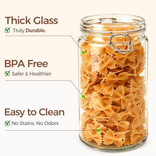 Glass Pantry Jars with Airtight Lids 34 oz 3 Pack Coffee Canisters