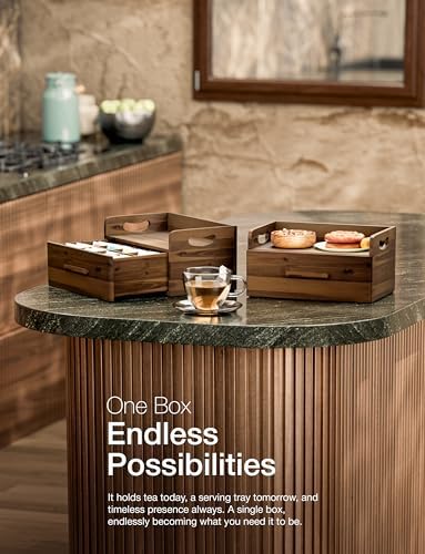 Acacia Wooden Tea Box Organizer with Drawer for Countertop Display