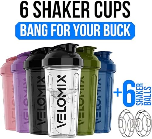 VELOMIX 6 Pack 28oz Shaker Cups for Protein Shakes, Blacks to Transparent - Image 2