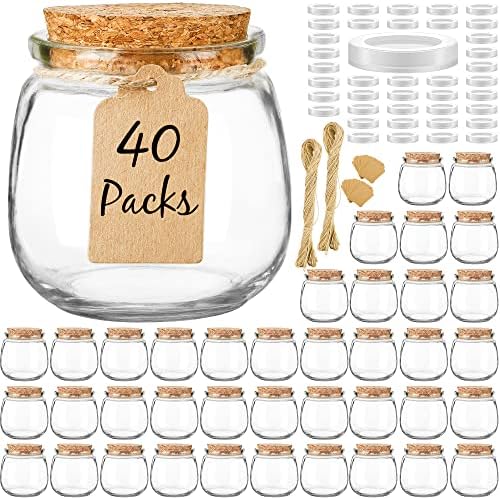 40 Pack 7oz Small Glass Jars with Cork Lids,Mason Jars
