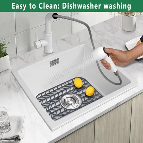 Sink Protectors for Kitchen sink, 13 5/8" x 11 5/8" Folding Non-slip Silicone Sink Mat Grid for Bottom of Farmhouse Stainless Steel Porcelain with 3 Reserved Holes Pack of 2