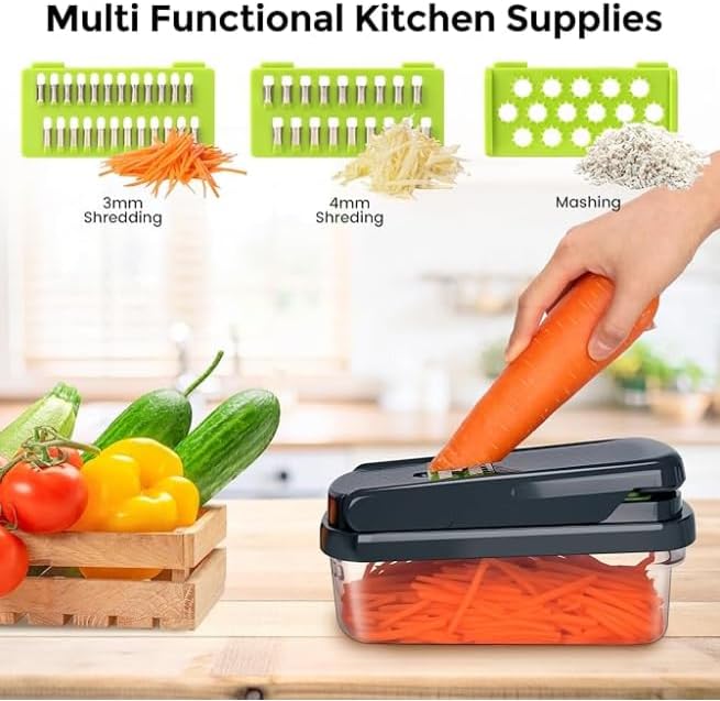Vegetable Chopper with Container,Multifunctional Veggie Chopper for Onion Carrots Salad Cucumber Potato,Home and Kitchen Essentials Gadgets & Gifts, Home Essentials (8 in 1) - Image 2