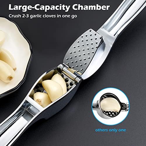 Garlic Press, Garlic Mincer Large-Capacity Garlic Crusher, Rustproof & Heavy-duty Ginger Crusher, Easy Clean & Dishwasher Safe, Ginger Press Design for Extracts More Garlic Paste Per Clove