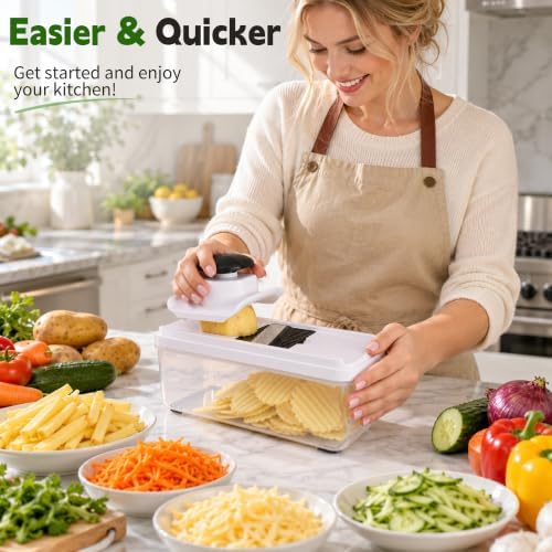 14-in-1 Vegetable Chopper Mandoline Slicer, Veggie Chopper with Container